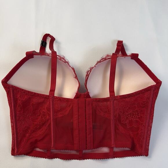 Victoria's Secret Bustier Very Sexy Sz.36 DD Red Shine Strap Push Up Bra New - Picture 4 of 9